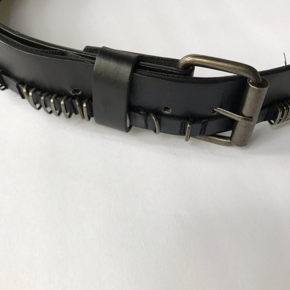 S&M inspired Black leather belt with metal appliqué